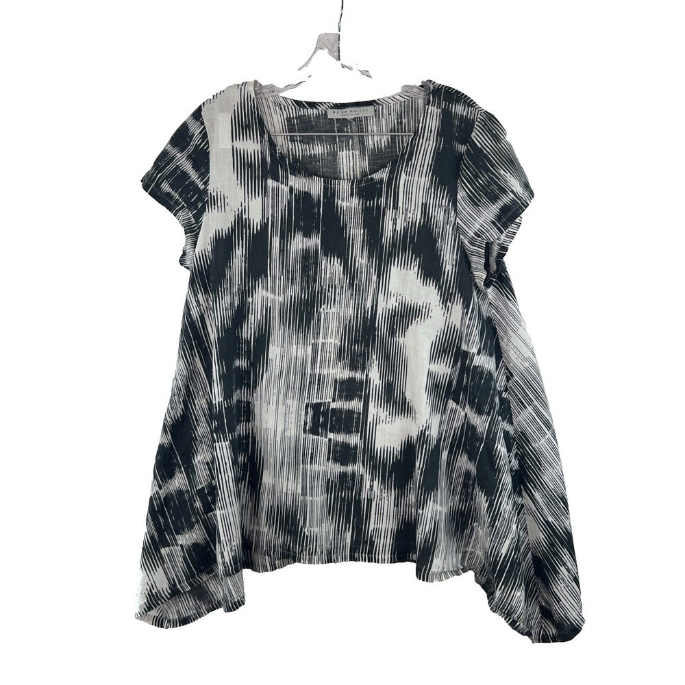 BRYN WALKER Black Geometric Artsy Abstract Shark Bite Hem‎ Linen Blend XS flaw